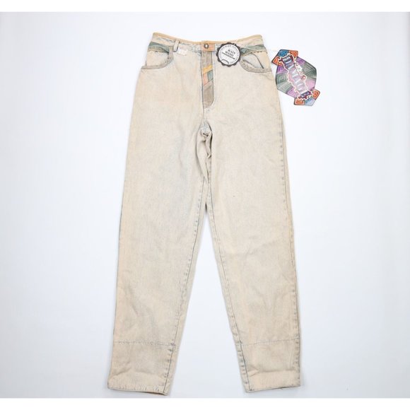 NOS Vtg 90s Streetwear Mens 32x36 Stonewashed Rainbow Baggy Fit Flip Cuff Jeans - Picture 2 of 11